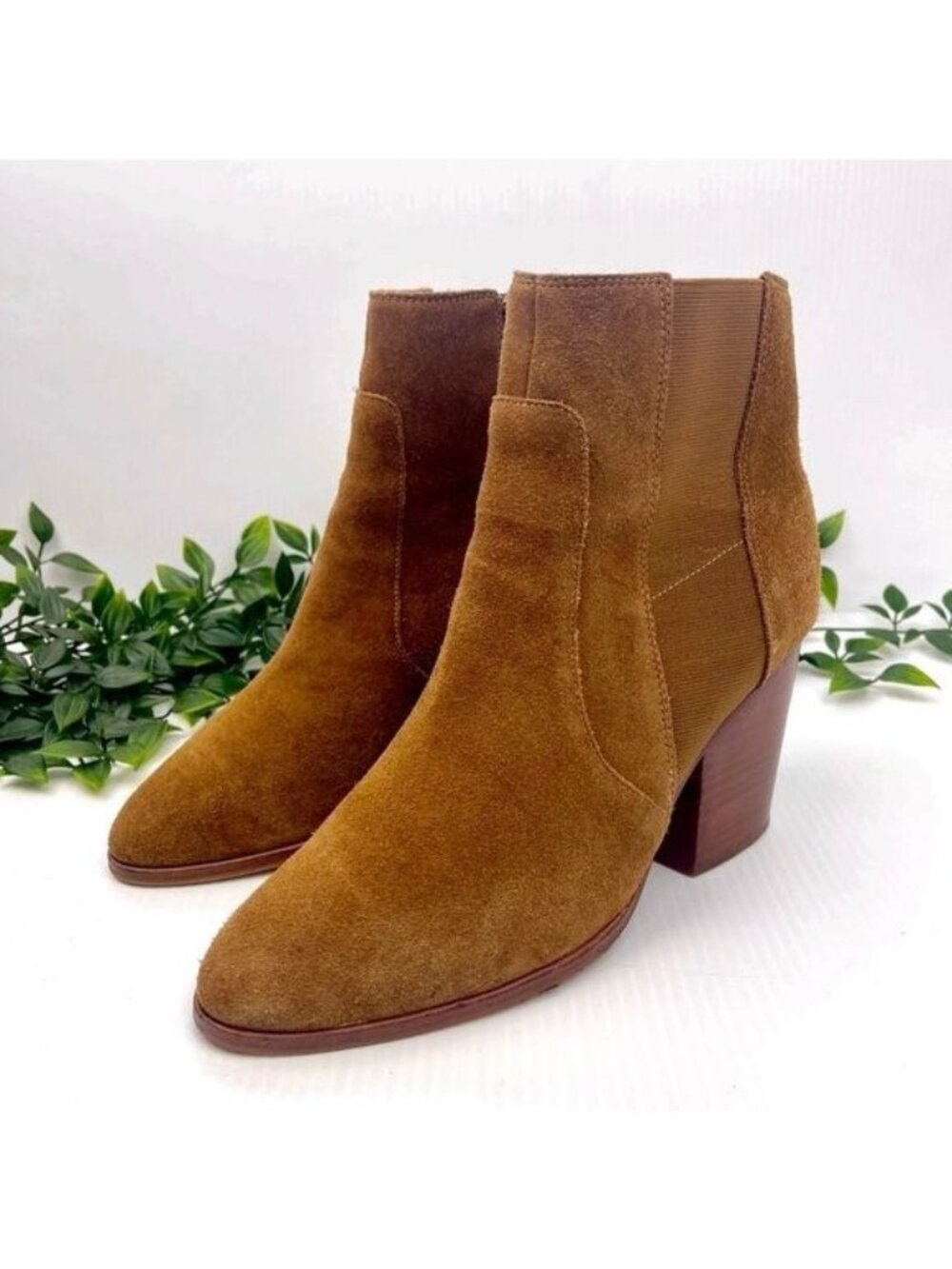 Soludos Emma Chesnut Suede Ankle Booties Tan Leather Block Heel ankle Boots 9